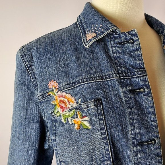 Kikit Jeans Embroidery & Sequins Denim Jacket Size L - Picture 5 of 13